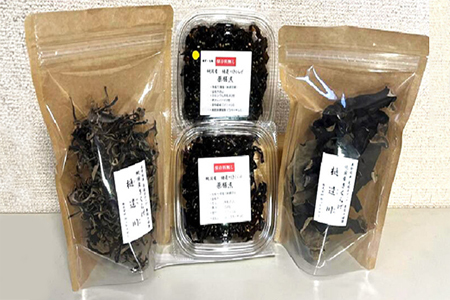 純国産・有機栽培・完全無添加栽培　きくらげセットB（乾燥ブロック＋千切＋薬膳煮（スタンダード＋ゆず七味）