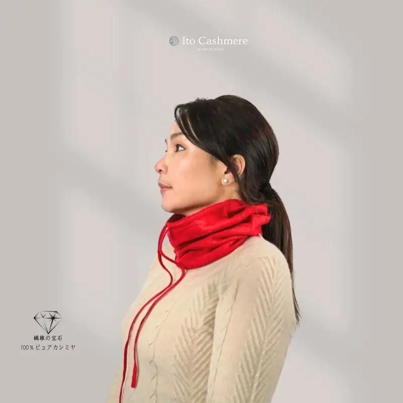 【100％ピュアカシミヤ】スヌード ネックウォーマー レッド