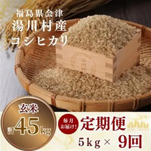 【発送月固定定期便】湯川村産コシヒカリ 玄米5kg(R9.1月-9月)全9回【4091466】
