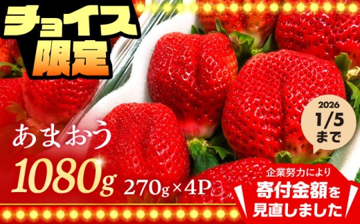 【キャンペーン対象】【先行予約】【2月-4月発送】農家直送 あまおう 1080g （270g以上 × 4 パック） 土耕栽培《豊前市》【内藤農園】果物 いちご [VAB002]