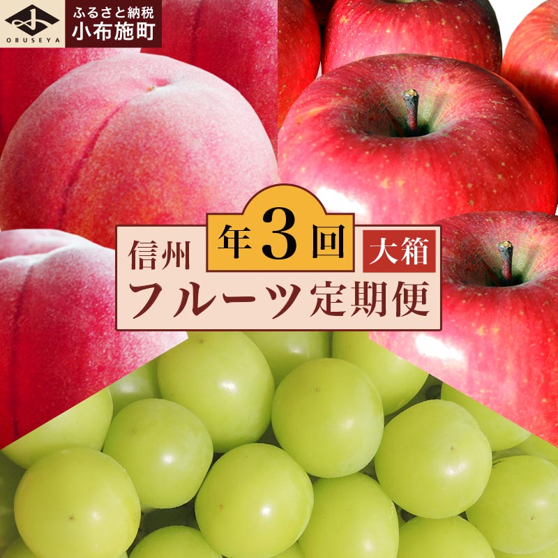 ［3回定期便］ 信州のフルーツ3回コース［小布施屋］定期便 先行予約 フルーツ 数量限定 白桃 シャインマスカット ぶどう りんご お楽しみ 3回お届け 長野県産 信州産 令和8年産 【2026年7月～12月発送】