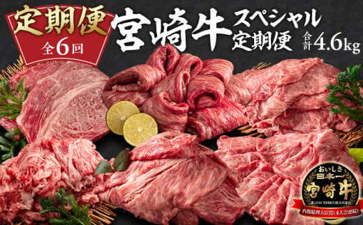 定期便 6ヶ月 お楽しみ 宮崎牛 スペシャル6種セット 計4.6kg【牛肉 国産 宮崎牛 6回 毎月】みやざき牛 全6回 冷凍便 すきやき すき焼き 肉 お肉 にく おにく 焼肉 焼き肉 焼肉用 焼き肉用 ロース 肩ロース ステーキ ウデ モモ 国産牛 和牛 切り落とし スライス 冷凍 小分け 内閣総理大臣賞4大会連続受賞 和牛オリンピック 宮崎県 宮崎市_M241-T010