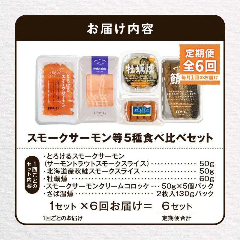 【全6回定期便（毎月）】【王子サーモン】スモークサーモン等5種 食べ比べセット T041-T08-03 定期便 定期 魚