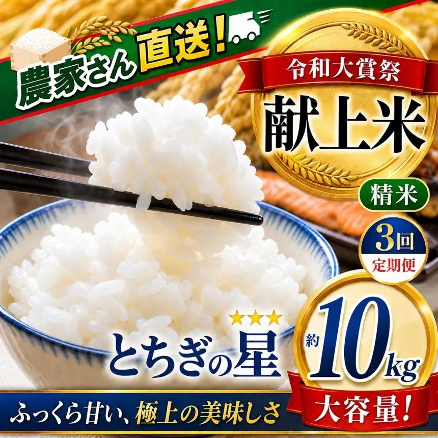 2026年 先行予約【定期便3回】令和大嘗祭献上米！真岡市産 とちぎの星（精米）10kg (CN)