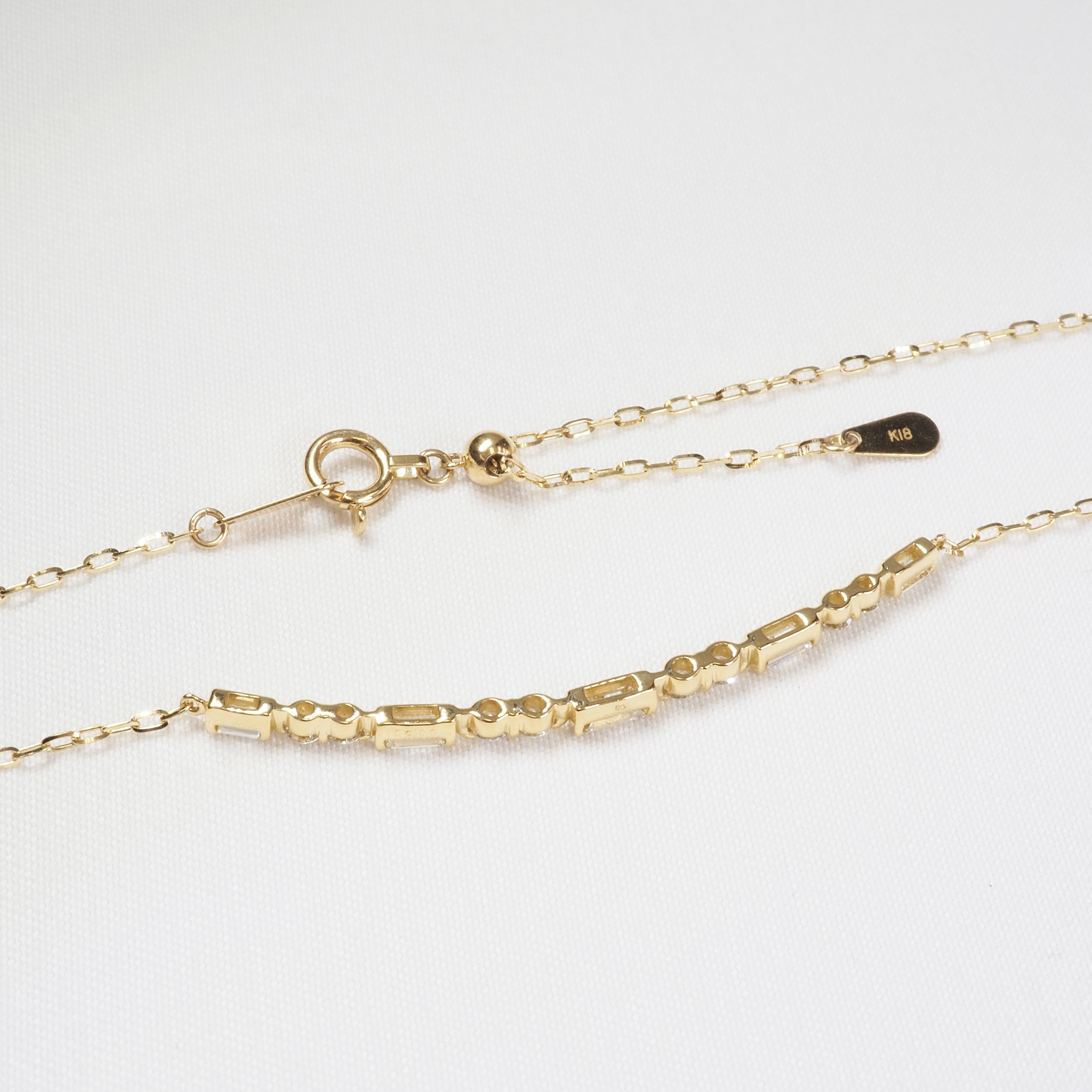 K18YG 0.50ct　バゲット＆ラウンドダイヤモンドラインネックレス　P2428
