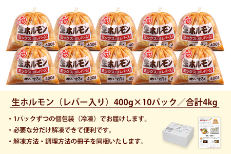 国産豚 味付き 生ホルモン ミックス(レバー入り) 4000g (400g×10パック) (DV051)