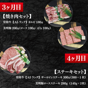 【4か月定期便】A5ランク常陸牛＆美明豚　食べ比べ　定期便コースA（EK-81）