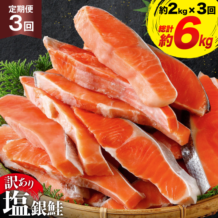 定期便 《3ヶ月連続お届け》 訳あり 銀鮭 切身 約2kg×3回 計6kg [宮城東洋 宮城県 気仙沼市 20564481] 鮭 海鮮 規格外 不揃い さけ サケ 鮭切身 シャケ 切り身 冷凍 家庭用 訳アリ おかず 弁当 支援 事業者支援