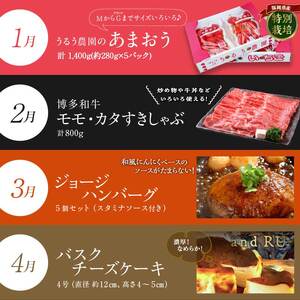 【定期便12回】久留米うまいもんづくし定期便_定期便 12回 うまいもんづくし 毎月お届け あまおう 苺 すきしゃぶ ハンバーグ スタミナソース ロース カルビ 焼肉のたれ 自家製焼魚 マンゴー うな