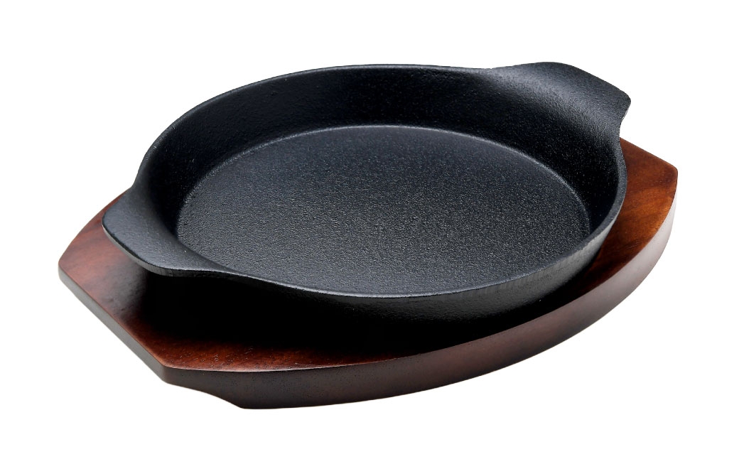 トキワ鉄器ステーキ皿（木台タイプ）IH対応深型丸大20cm306くわな鋳物