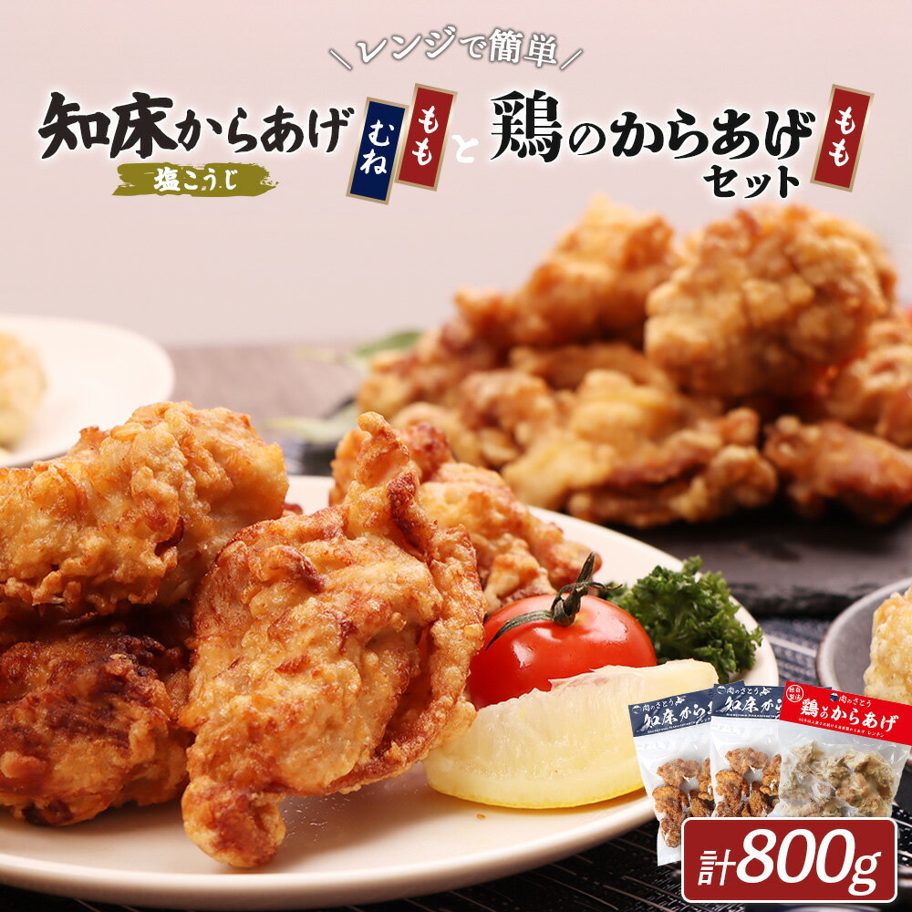 【ふるさと納税】【レンジで簡単】知床からあげ【塩こうじ】もも肉・むね肉と鶏のからあげ800gセット | 唐揚げ 全3種 塩 麹 鶏 レンチン 揚げたて 冷凍食品 時短 調理 ザンギ おかず 惣菜 弁当 専門店 店の味 北海道 中標津町 中標津【35042】