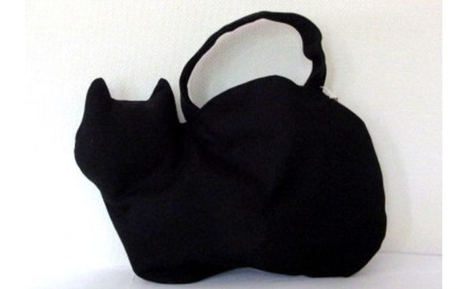 ネコ型帆布トートバッグ　黒猫