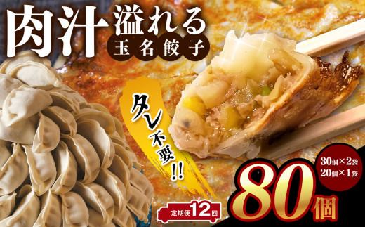 【 定期便 12回 】タレ不要‼ 肉汁 溢れる『 玉名餃子 』 80個 （30個×2袋、20個×1袋）| 餃子 ぎょうざ お手軽 小分け 冷凍 冷凍食品 おかず 豚肉