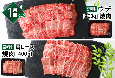 定期便 宮崎牛 豪華 バラエティ 6ヶ月 コース |牛肉 牛 肉 ウデ焼肉 肩ロース焼き肉 クラシタスライス リブローススライス サーロインステーキ ももステーキ 三角バラやき肉 もも焼肉 ももスライ