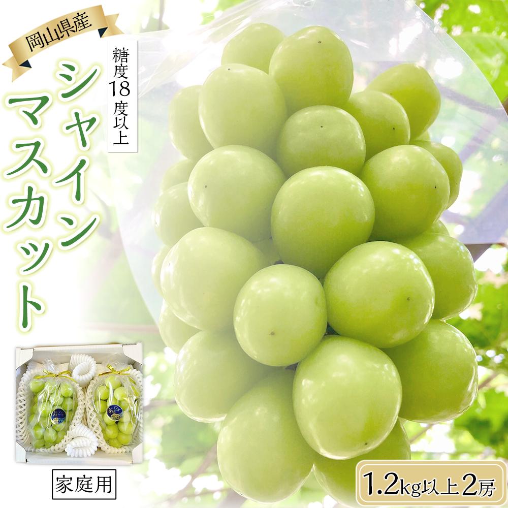 【ふるさと納税】ぶどう 2025年 先行予約 糖度18度以上 岡山県産 シャインマスカット 1.2kg以上 2房 家庭用＜9月以降発送＞ | フルーツ 果物 くだもの 食品 人気 おすすめ 送料無料