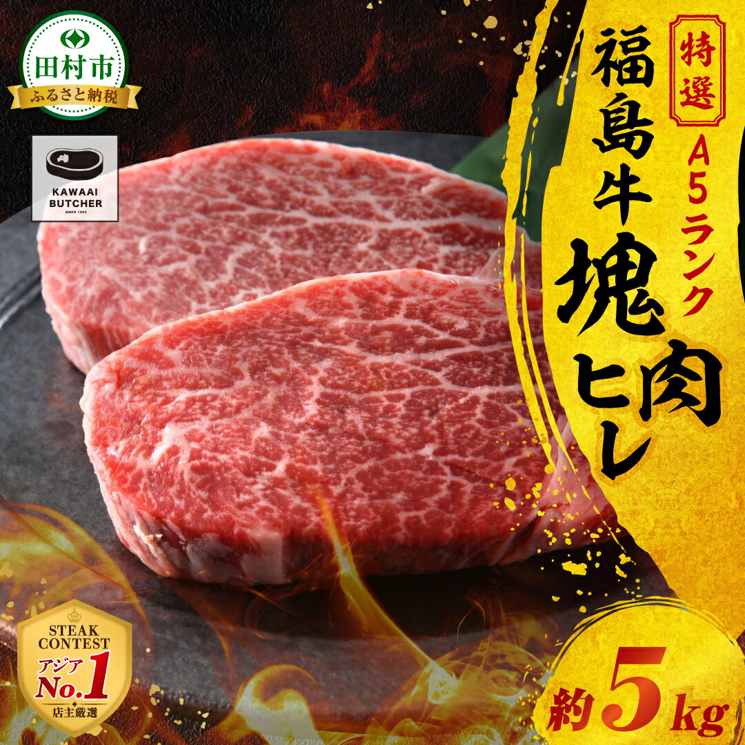 【ふるさと納税】塊肉 ヒレ 5kg スパイス付き ブロック肉 ひれ ヒレカツ ひれかつ ステーキ BBQ ビーフ チャンピオンスパイス 高級肉 冷凍 保存 肉 牛肉 焼肉 贈答 ギフト プレゼント 人気 ランキング おすすめ イチオシ 福島県 田村市 川合精肉店