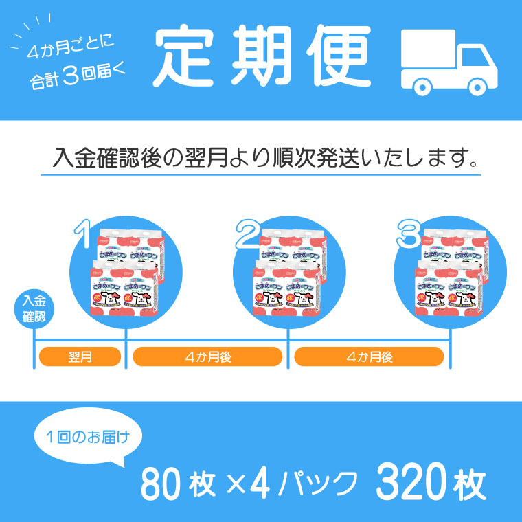 定期便 年3回 ペットシート こまめだワン ワイド ペットシーツ80枚×4パック（1703）