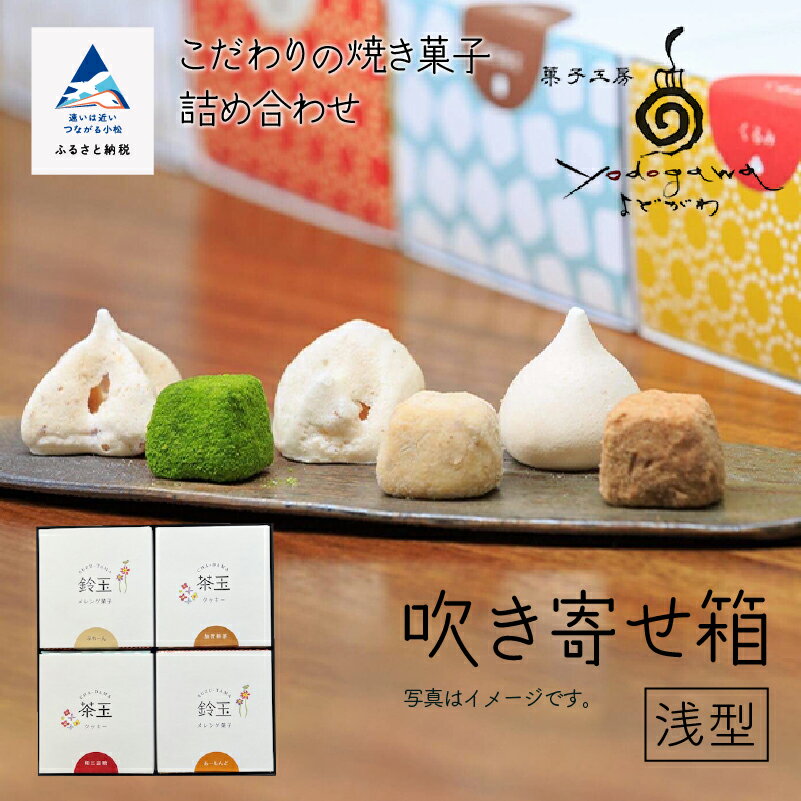 【ふるさと納税】 吹き寄せ箱　浅型（鈴玉　2箱・茶玉　2箱） クッキー メレンゲ菓子 添加物不使用 焼き菓子 こだわり 詰合せ グルメ お取り寄せ お中元 お歳暮 ギフト プレゼント 小松市 石川県 ch005n00【菓子工房yodogawa】
