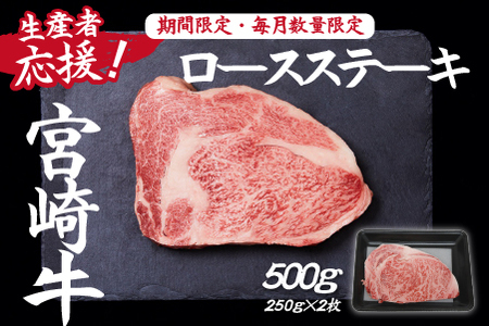 【生産者応援！】宮崎牛ロースステーキ500g（250g×2枚 宮崎牛 和牛  国産 牛肉  霜降り ステーキ ロース 冷凍 送料無料）