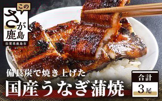 【国産うなぎの蒲焼 3尾 180〜200g×3】 ＼創業70年伝統の味／大型サイズ うなぎ 鰻 ウナギ 蒲焼き タレ付き 密封パック入り 箱入り 簡単調理 ◆こだわり備長炭 ◆伝統の味 ◆肉厚 佐賀県 鹿島市 冷蔵発送  送料無料 人気 E-5