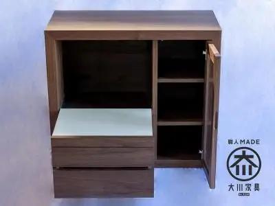 キッチンキャビネット90・ウォールナット 天然木ツキ板 オイルフィニッシュ 食器棚 ロータイプ キッチンカウンター レンジ台 キッチンラック キッチンワゴン キッチン収納 スライドテーブル 新生活