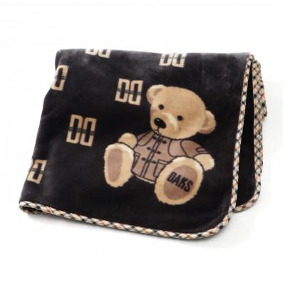 ふるさと納税 泉大津市 【日本一の毛布の町】DAKS Bear アクリルマイヤーハーフケット(毛羽部分) 　ブラック |  | 01