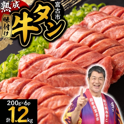 三陸宮古の塩を使用した熟成牛タンスライス味付け1.2kg(200g×6)【配送不可地域：離島】【1278101】