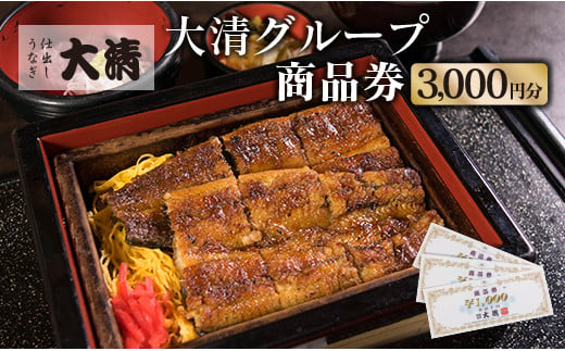 大清グループ 食事券 3,000円分 鰻 うなぎ 蒲焼き 牛肉 マグロ 商品券 チケット 飲食代 うな重 ひつまぶし 丼物 宮崎牛 福満餅 もち 饅頭 まんじゅう おすすめ 高級 贅沢 ご褒美 記念日 お祝い 観光 旅行 贈り物 ギフト プレゼント 宮崎県 日南市 送料無料_B82-191