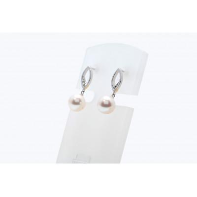 ふるさと納税 長崎県 あこや真珠(7.5mm珠)ダイヤ入りデザインピアス/K18WG |  | 01