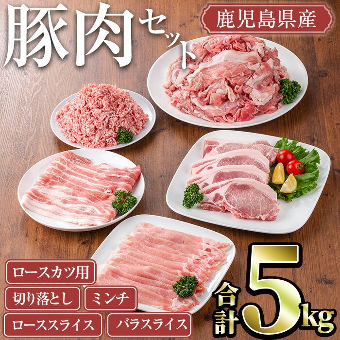 【ふるさと納税】鹿児島県産豚肉セット(合計5kg) 国産 鹿児島県産 冷凍 豚肉 豚 肉 ロース 豚バラ 豚ばら バラ肉 ばら肉 切落し 切り落とし ミンチ ロースカツ とんかつ トンカツ 小分け 真空 真空パック セット【TRINITY】