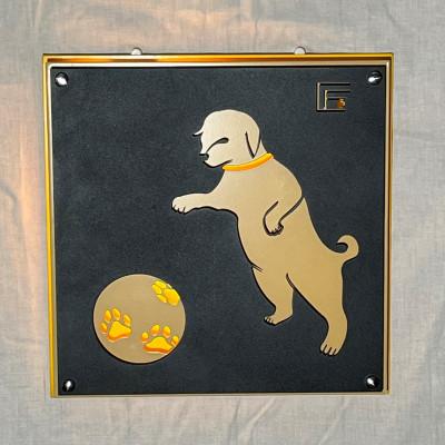 ふるさと納税 山県市 アイアンアートウォールデコ　和風犬　光源あり　黄色
