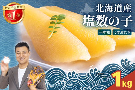 北海道産 塩数の子（うす皮むき）500g　1本物　お正月　人気　魚卵　高級　 おつまみ ご飯のお供 惣菜 おかず 珍味 海鮮 海産物 海の幸 魚介 魚介類 魚卵 加工品 北海道産 かずのこ カズノコ 塩カズノコ 株式会社やまか おせち