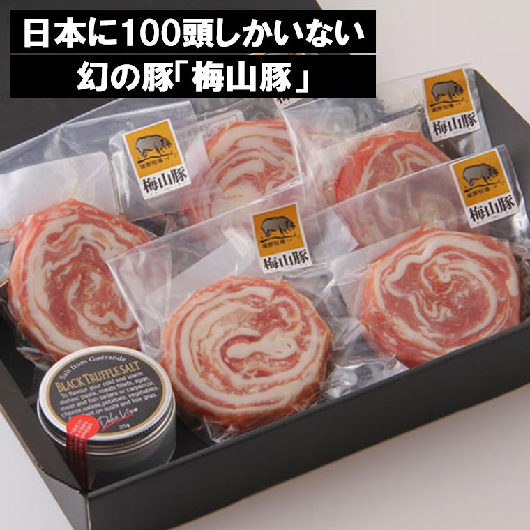 【ふるさと納税】 肉 豚肉 ステーキ 豚 国産 幻の豚 高級 梅山豚 ロールステーキ 6個セット（トリュフ塩付き） ブランド豚 茨城県産 冷凍