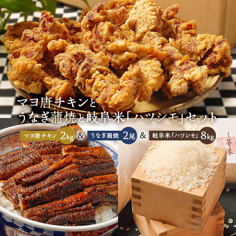 【ふるさと納税】「マヨ唐チキン」と「炭かおる地焼き うなぎ蒲焼（たれ付）」と「岐阜米ハツシモ1等米」 岐阜県 可児市 唐揚げ チキン 地焼 うなぎ 魚介 加工 蒲焼 お米 米 ハツシモ お取り寄せ グルメ 送料無料