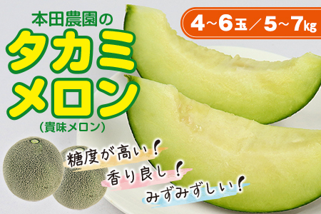 タカミメロン4～6玉（5～7kg）【6月中旬～7月中旬頃に発送】　本田農園