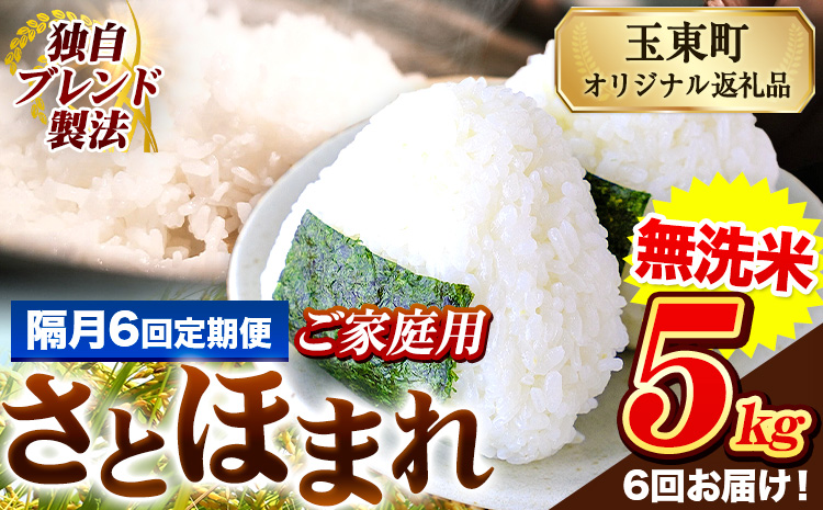 【隔月6回定期便】熊本県産 さとほまれ 無洗米 ご家庭用 定期便 5kg 《お申込み翌月から出荷》 熊本県 玉名郡 玉東町 米 こめ コメ ブレンド米 送料無料---gkt_lcl_340_5kg---