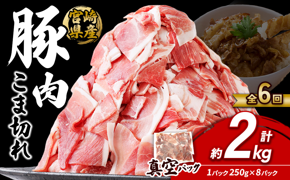 定期便 6回お届け 宮崎県産 いもこ豚 小間切れ 2kg (250g×8パック) 真空パック 小分け 豚肉 えびの市