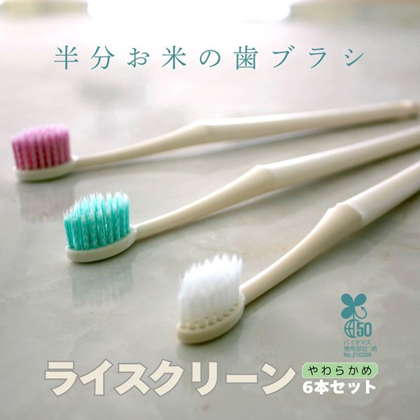 
            歯ブラシ お米歯ブラシ ライスクリーン やわらかめ 6本 【3色×2本】 お米でできた歯ブラシ オーラルケア ハブラシ 山陽物産｜B440
          