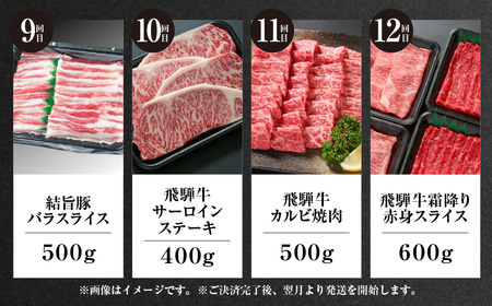 《定期便》全12回 飛騨牛＆ 結旨豚 大容量 | 肉 お肉 豚肉 牛肉 国産 食べ比べ セット 白川郷 岐阜県 白川村 ブランド豚 人気 おすすめ ギフト 飛騨高山ミート 198000円 [MS108