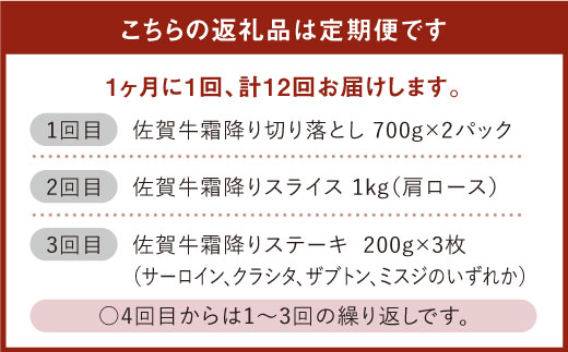 【全12回】旨みじゅわ〜♪佐賀牛 霜降り定期便 総計12kg【ミートフーズ華松】 [FAY024]