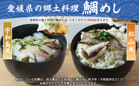 ＜愛媛の鯛めし食べ比べセット（2セット）＞ 愛媛の鯛めし 鯛 真鯛 まだい マダイ 天然真鯛 2種 宇和島風 松山風 郷土料理 丼 ごはん 魚介 海の幸 海鮮 炊き込みご飯 詰合せ YNコーポレーショ