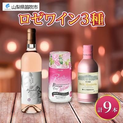 ふるさと納税 笛吹市 ロゼワイン 3種 9本 飲み比べ ボトル1本・缶2種8本 モンデ酒造 山梨県 笛吹市