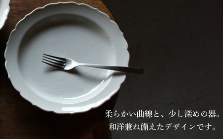 【 KATA KUTANI 】 稜花皿 215mm / 貫入白磁（5枚セット）九谷焼 13-03