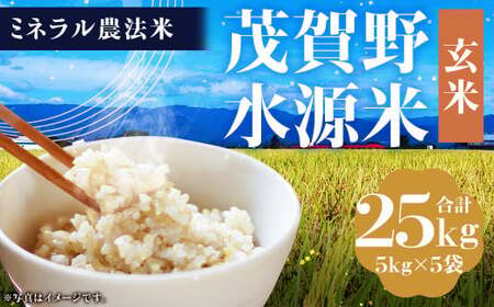 【令和6年産】ミネラル農法 茂賀野水源米【ヒノヒカリ 25kg】玄米 5kg×5袋【2024年11月上旬～2025年11月下旬発送予定】お米 米 こめ コメ お取り寄せ