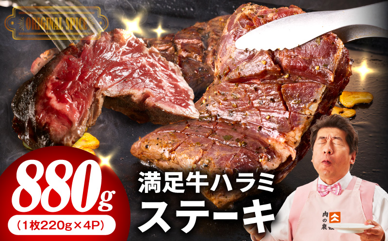【満足牛ハラミステーキ】オリジナルスパイス仕込み 1枚220g×4P 合計880g 【味付け ハラミ ステーキ 小分け 焼くだけ 簡単調理 BBQ 牛肉 大阪 泉佐野 大阪府 泉佐野市】