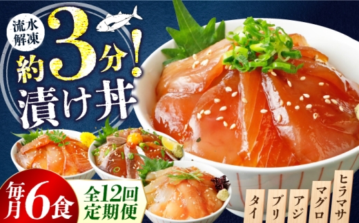 【12ヶ月 定期便】漬け丼 3種×2パック 計6食セット | 漬け丼 定期便 海鮮 惣菜 冷凍 真空パック 小分け 海鮮丼 海鮮セット 詰め合わせ 旬の鮮魚 ハマチ カンパチ カツオ 鯖 サバ ヒラマサ 平政 マグロ アジ ヒラメ 鯛 漬け づけ丼 お茶漬け ごはん 山口県 宇部市