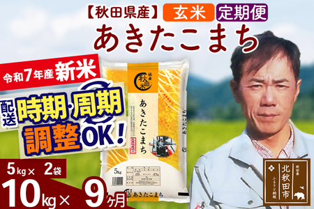 ※令和7年産 新米※《定期便9ヶ月》秋田県産 あきたこまち 10kg【玄米】(5kg小分け袋)  2025年産 お届け時期選べる お届け周期調整可能 隔月に調整OK お米 みそらファーム