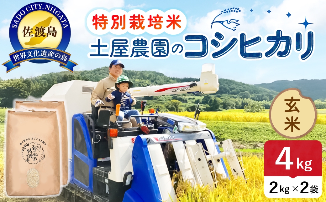 
                  佐渡島産コシヒカリ 玄米 4kg 令和8年産 特別栽培米 土屋農園 | 新潟県産コシヒカリ 新潟産コシヒカリ 佐渡産コシヒカリ 新潟県産こしひかり 佐渡産こしひかり お米 米 こしひかり 玄米 げんまい おこめ コメ 4キロ にいがた さど 新潟県 佐渡市
                