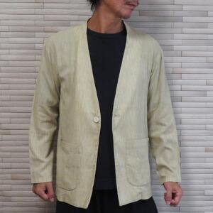 【和心衣・ワゴロモ】高島ちぢみの メンズ ノーカラー 羽織 ジャケット【Ｍサイズ・ベージュ】