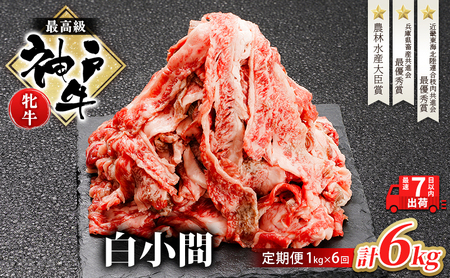 神戸ビーフ 神戸牛 切り落とし 白小間 神戸ビーフ【1kg×6回 計6kg】【定期便】